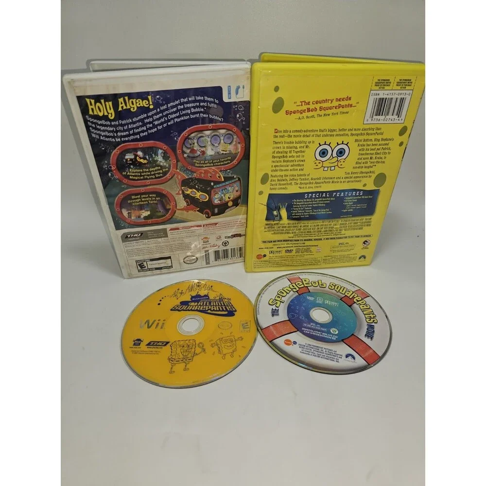 SpongeBob Atlantis SquarePantis Nintendo Wii & The SpongeBob Movie DVD Lot